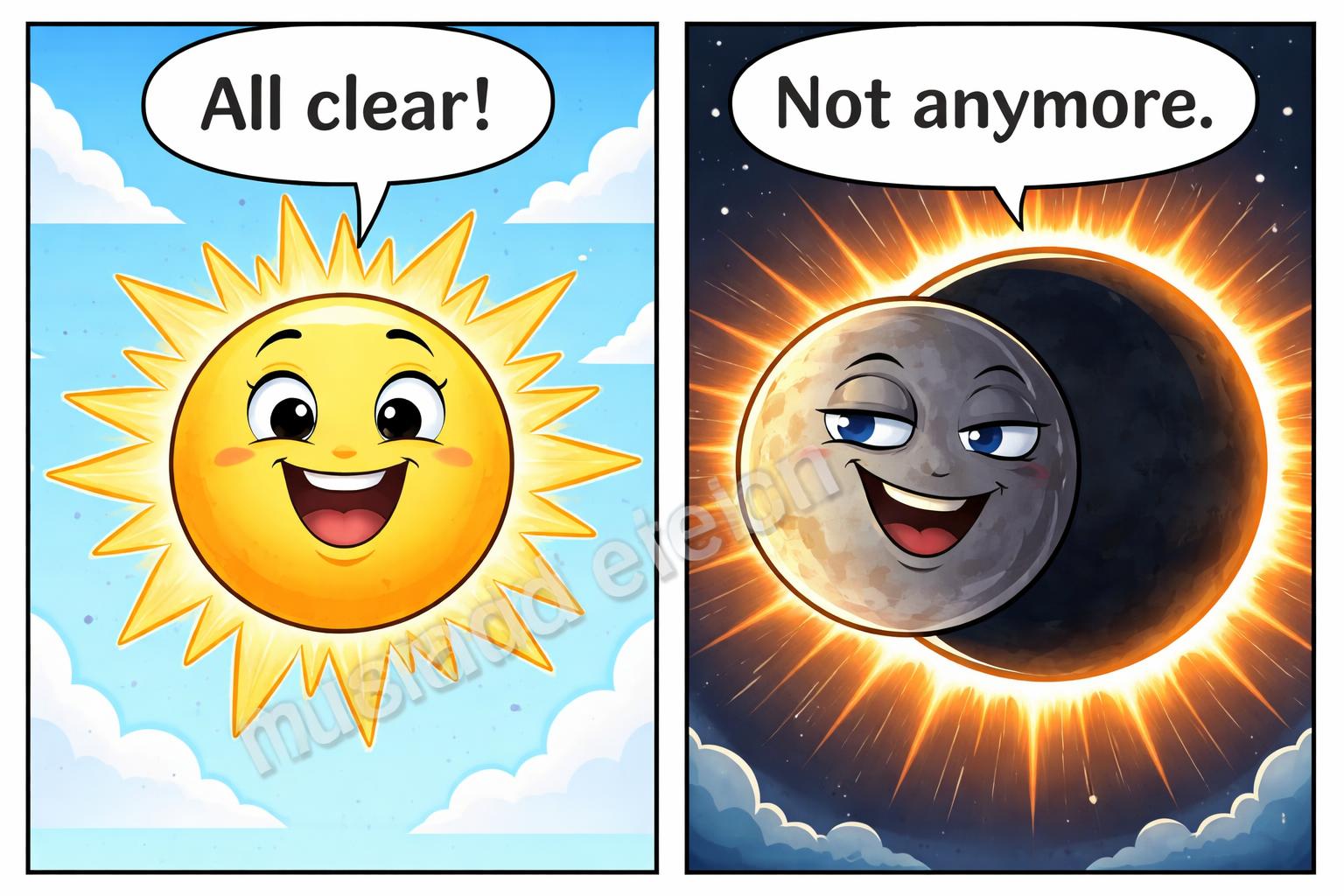 Eclipse joke comparison before after cartoon