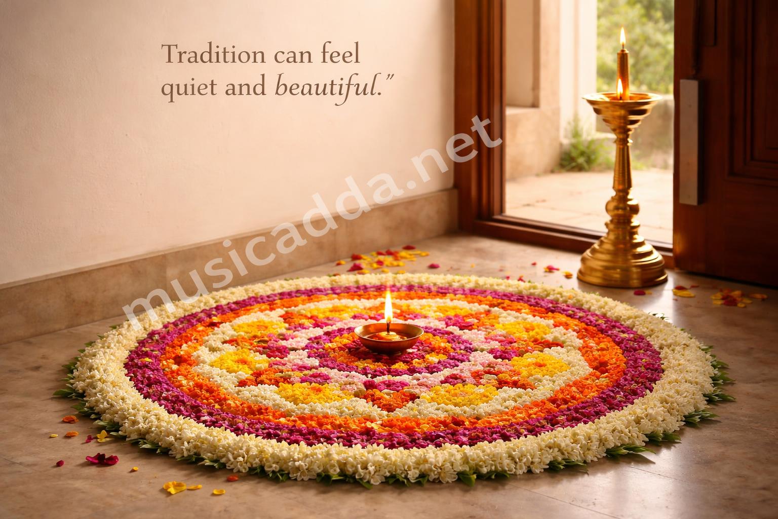 Elegant onam pookalam by the door