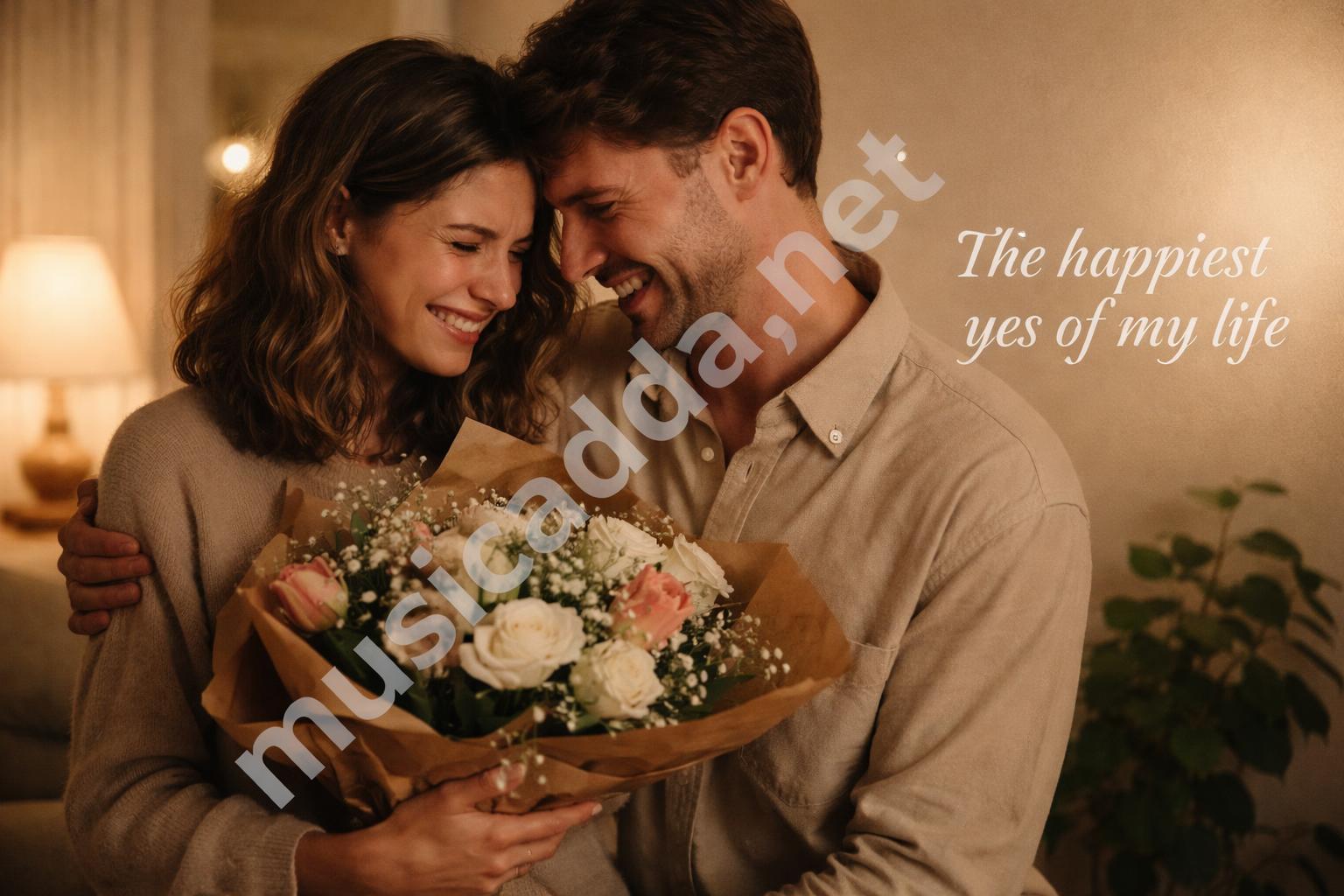 Engagement celebration smiling couple caption