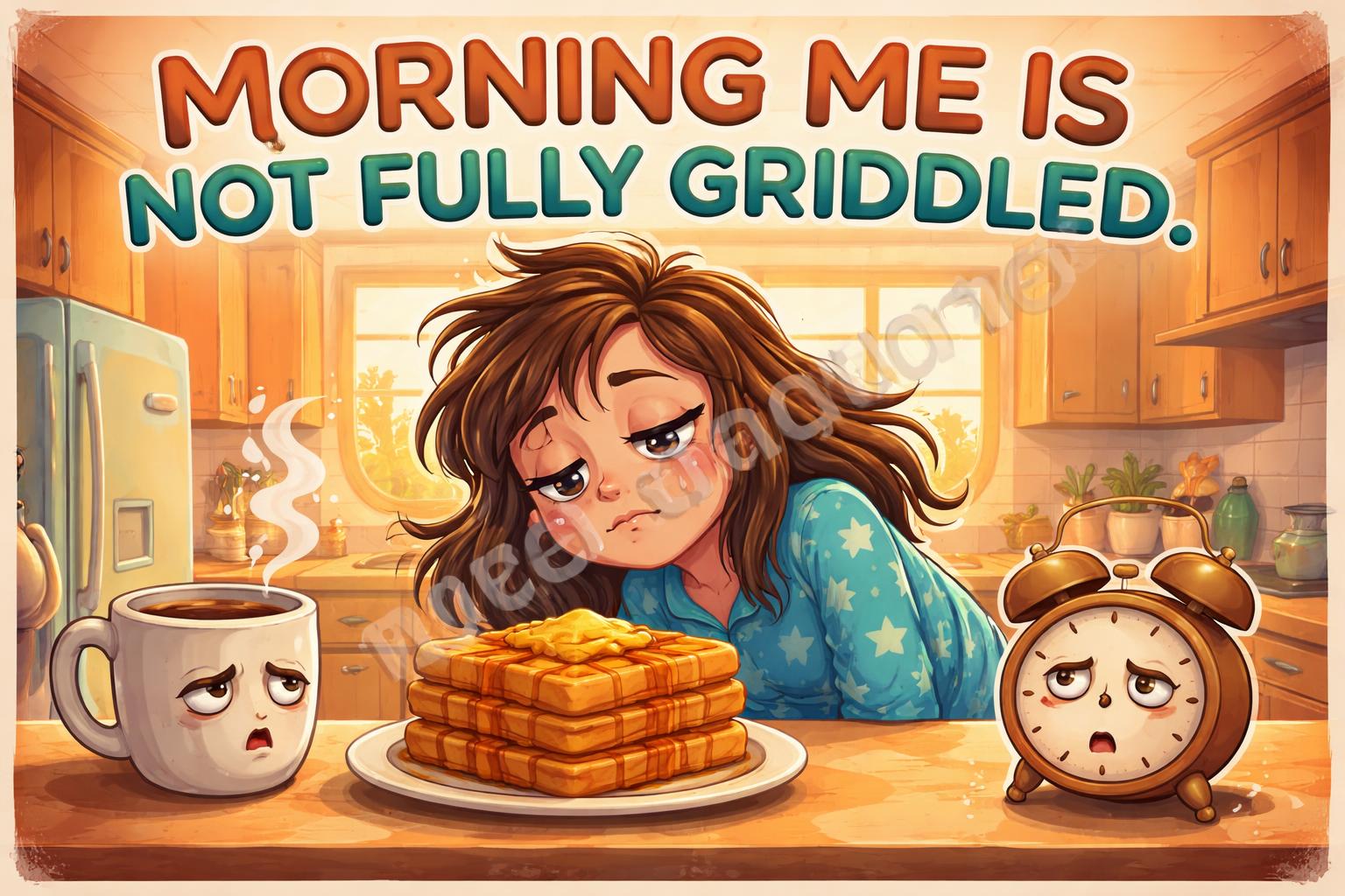 Everyday waffle puns kitchen scene