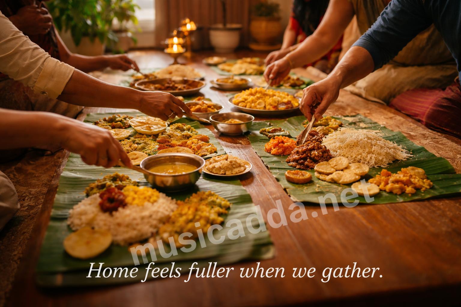 Family sharing onam sadya at home