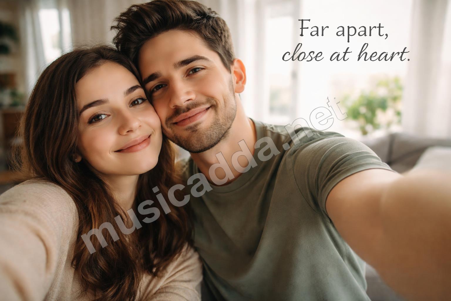 Far apart close at heart couple selfie
