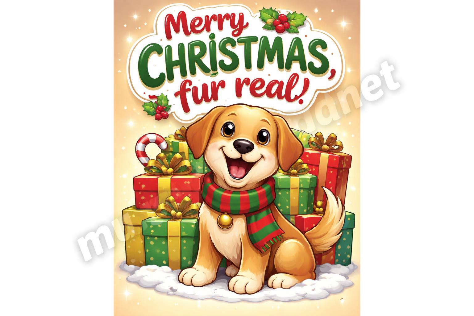 Festive paw liday dog with gifts cartoon