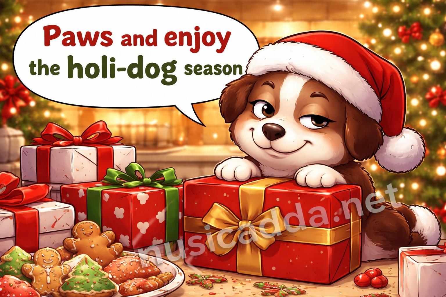 Festive santa paws dog cartoon