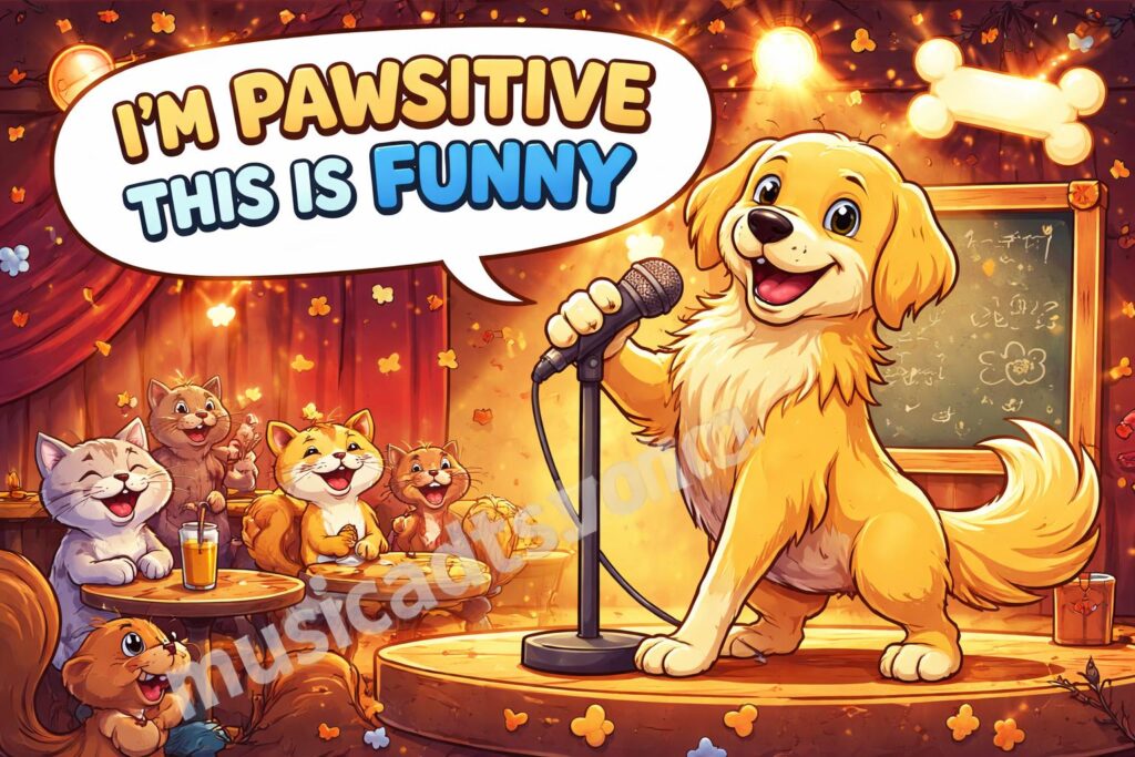 Funny dog puns hero cartoon