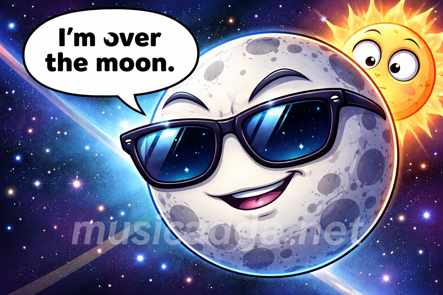 Funny eclipse puns closeup moon with sunglasses