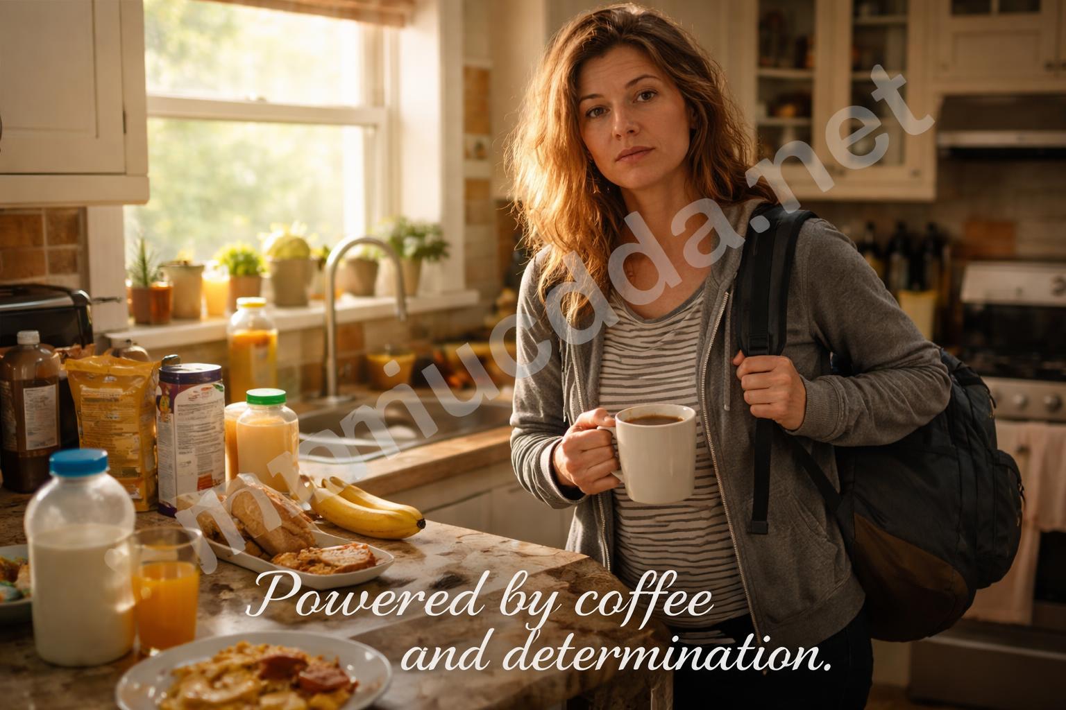 Funny school morning coffee candid