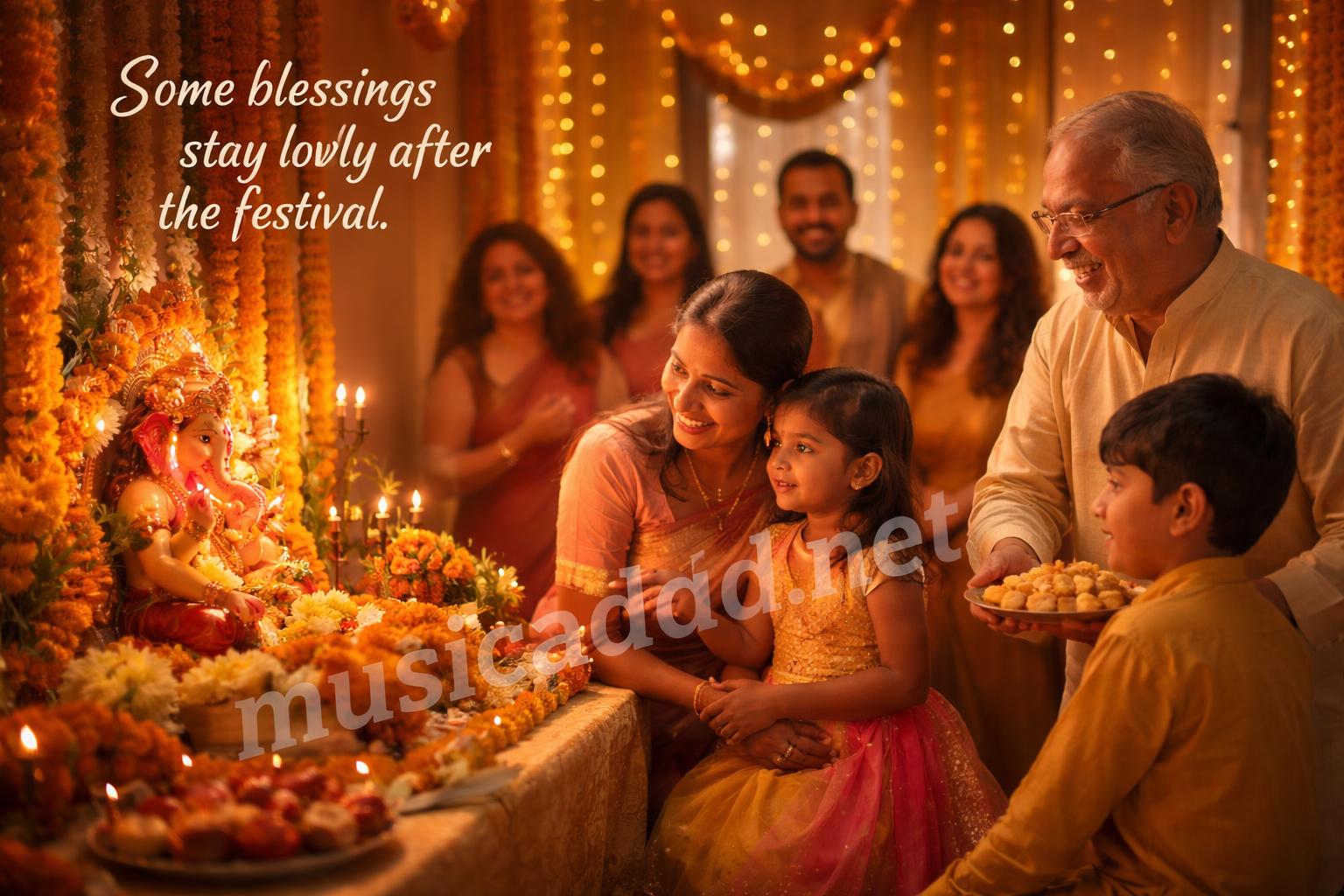 Ganesh chaturthi family celebration with lights