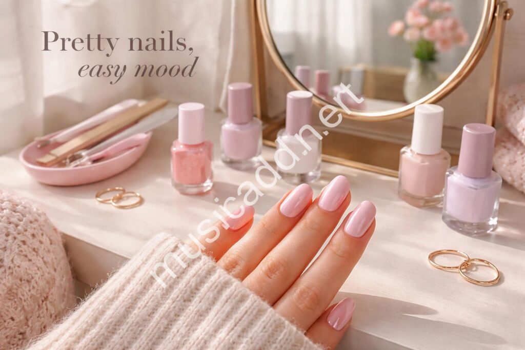 Girly acrylic nails hero pastel lifestyle