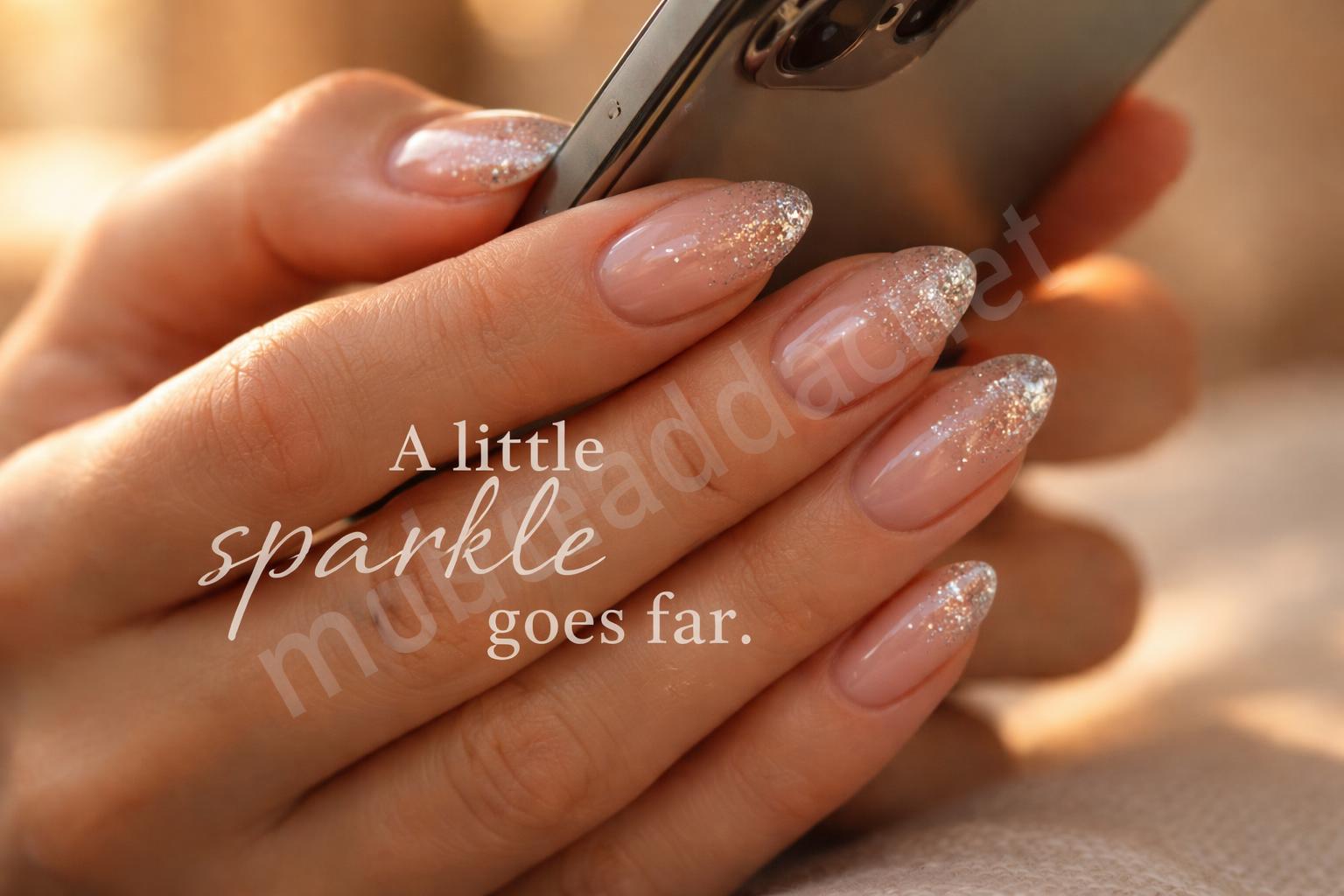 Glitter fade teen nails closeup
