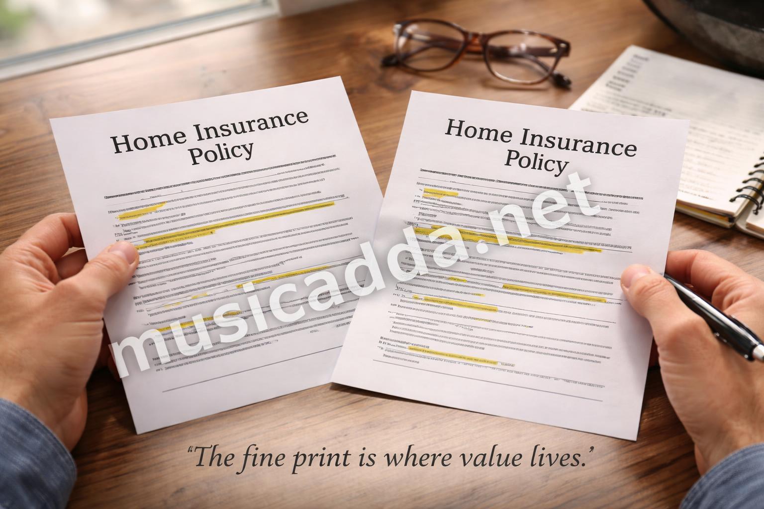 Homeowners reviewing policy details closeup