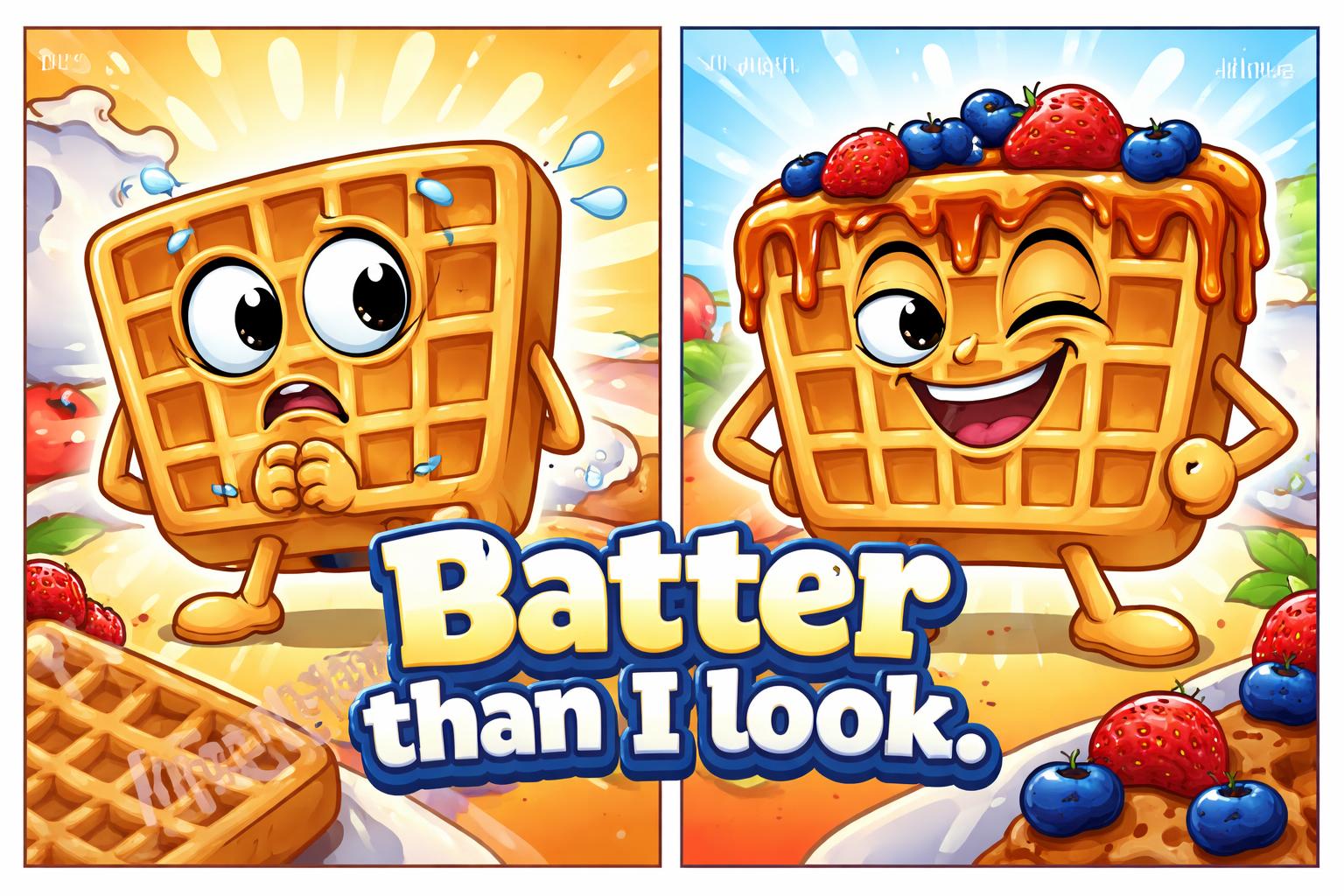 Layered waffle puns split screen