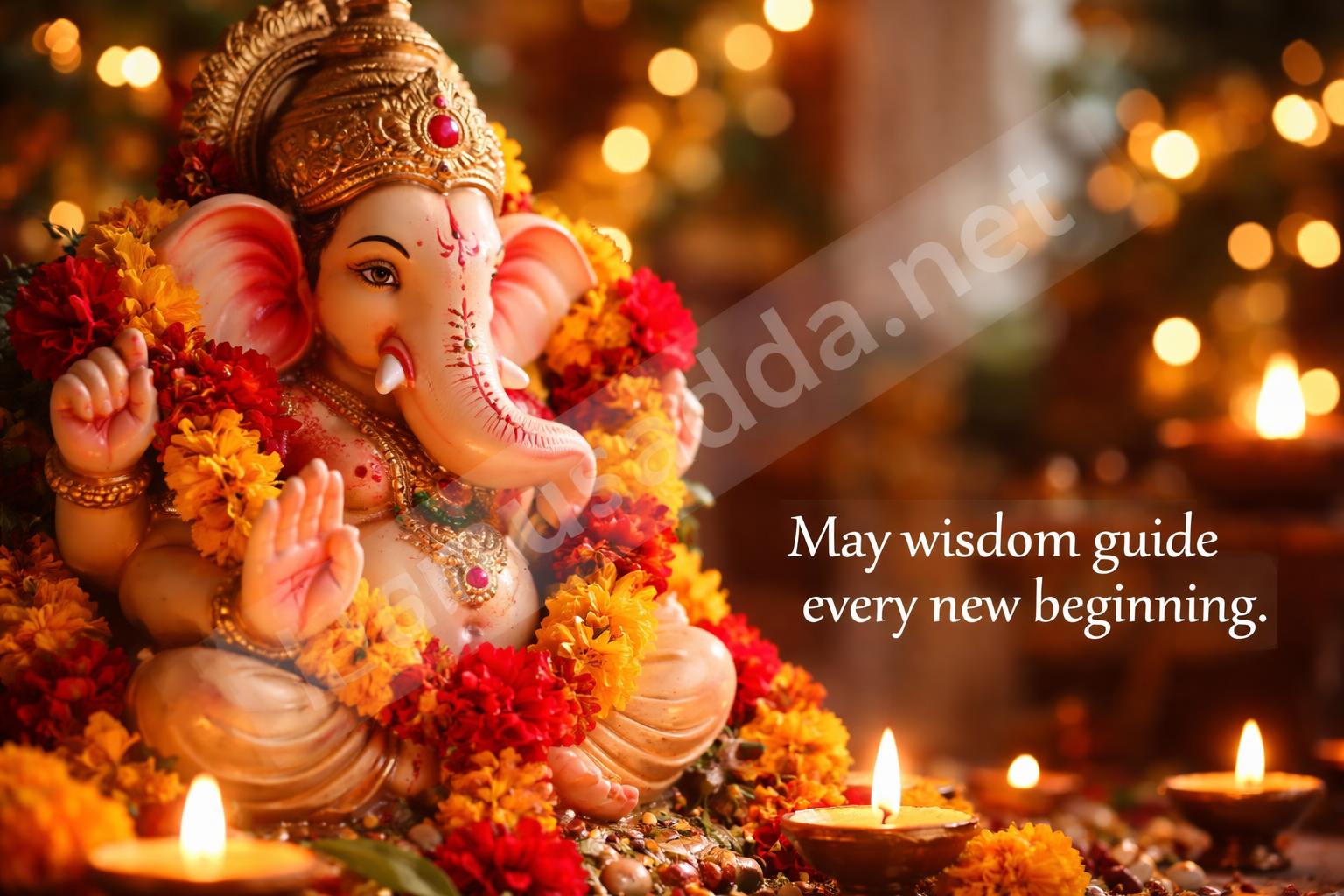 Lord ganesha idol with marigold decoration