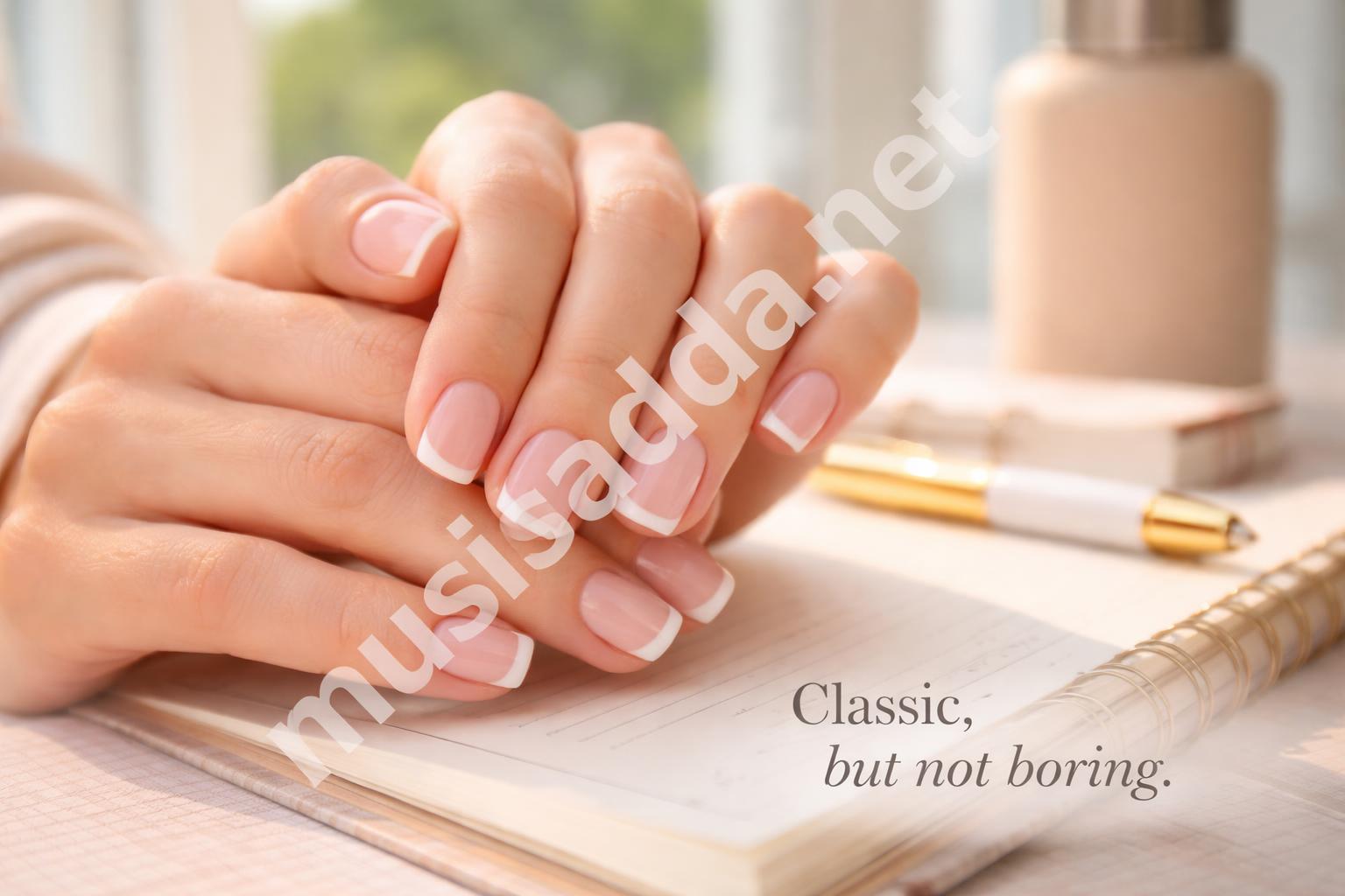 Modern short french tip teen nails manicure