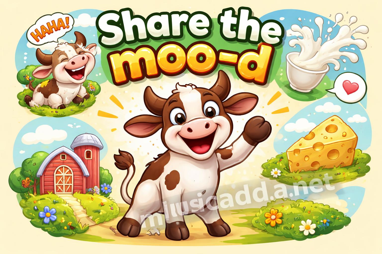Moo puns sharing poster cartoon