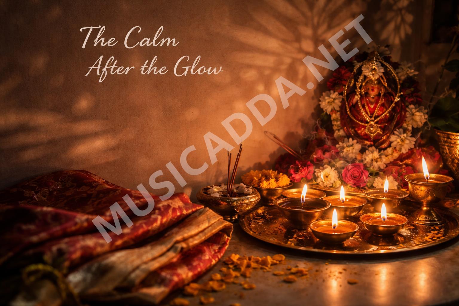 Navratri night lamps peaceful home scene