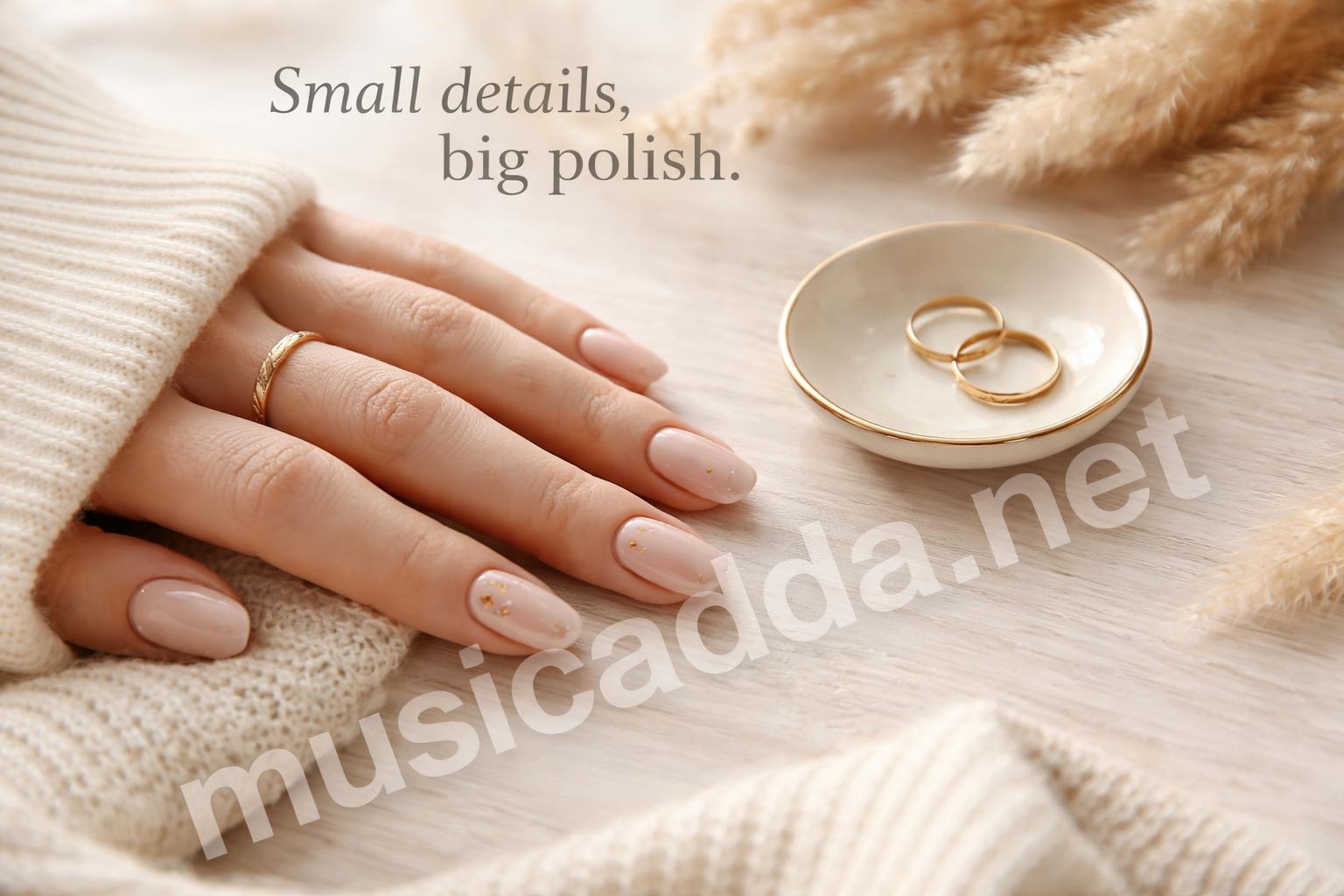 Neutral fall nails with gold foil