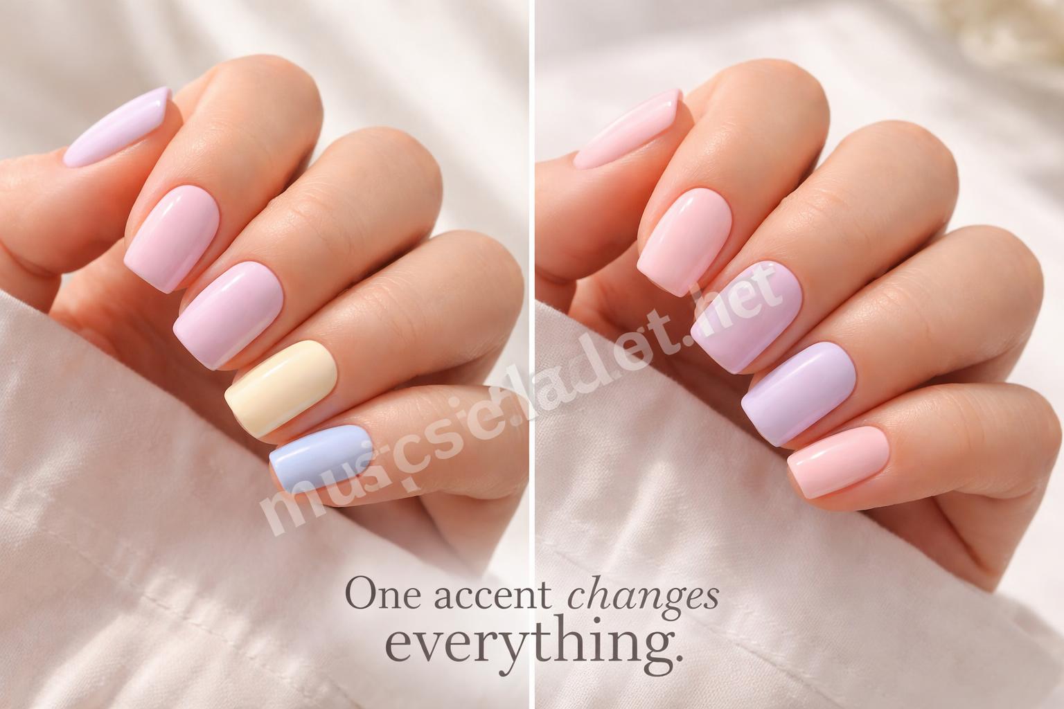 Pastel plaid accent nail design