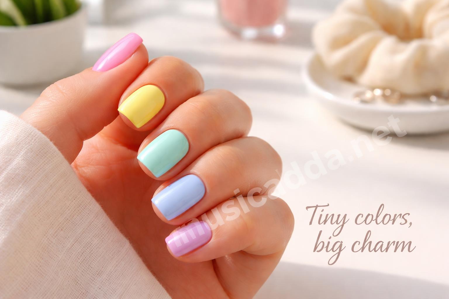 Pastel rainbow short nails