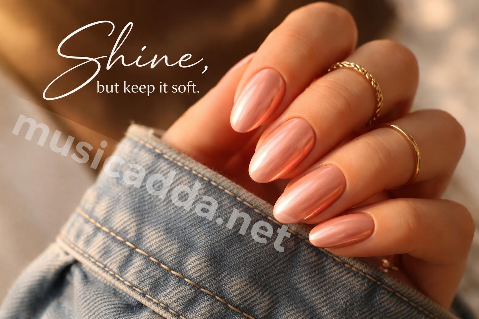 Peach chrome teen nails