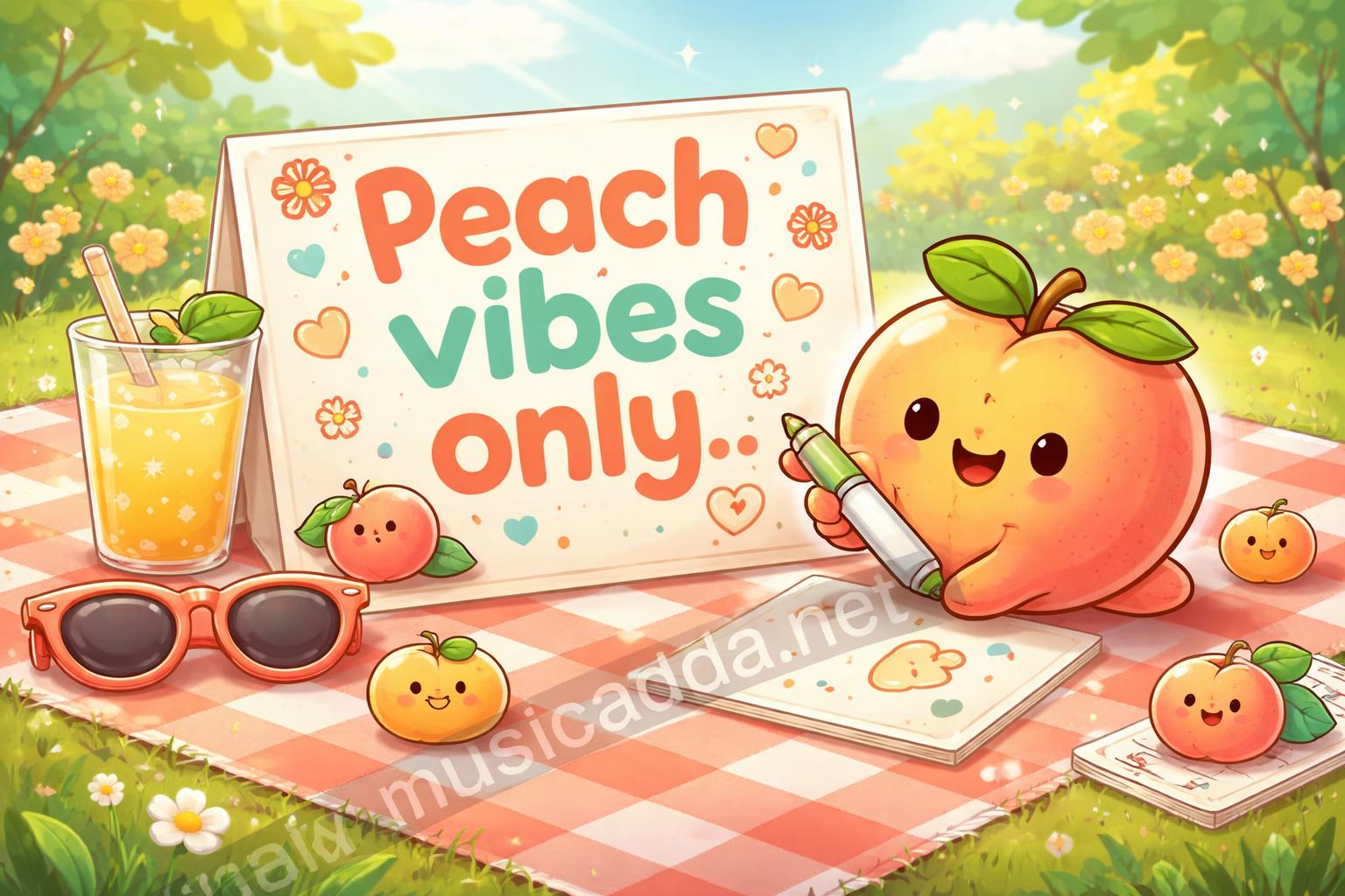 Peach puns caption card cartoon