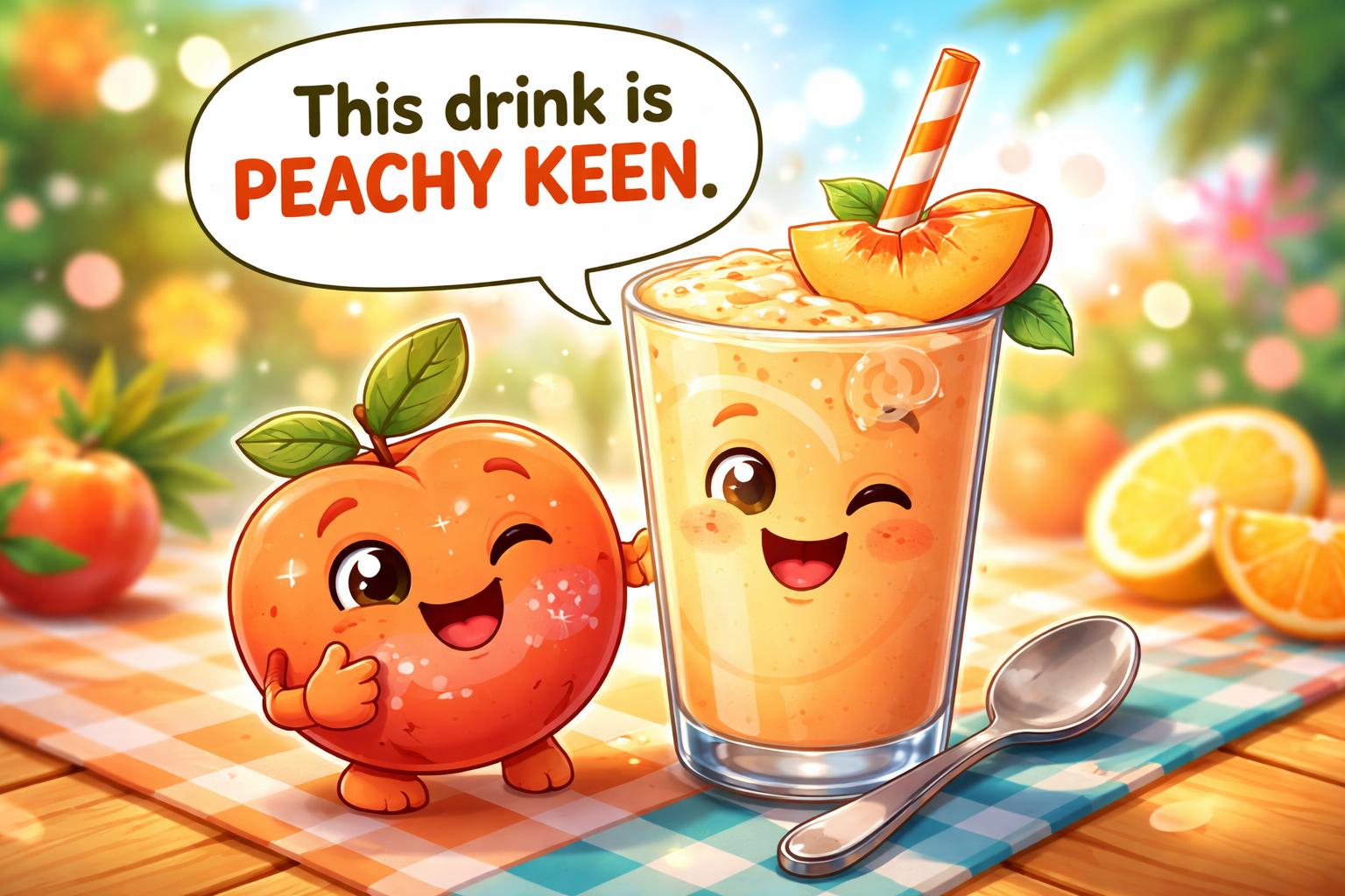 Peach puns summer food cartoon