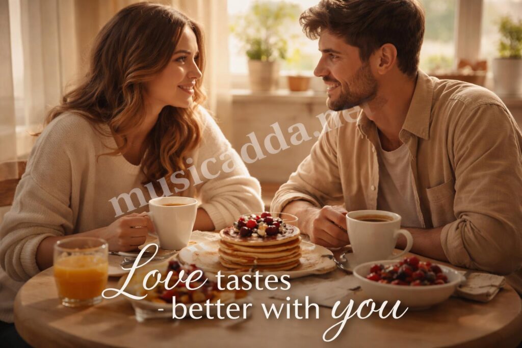 Romantic foodie couple brunch table