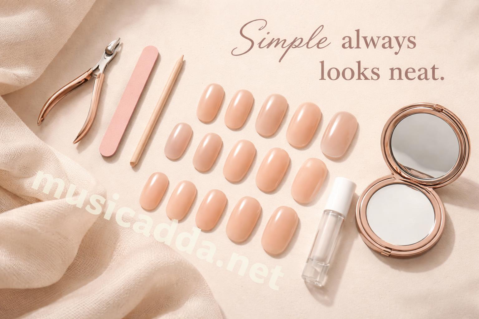 Sheer nude jelly press on nails flat lay