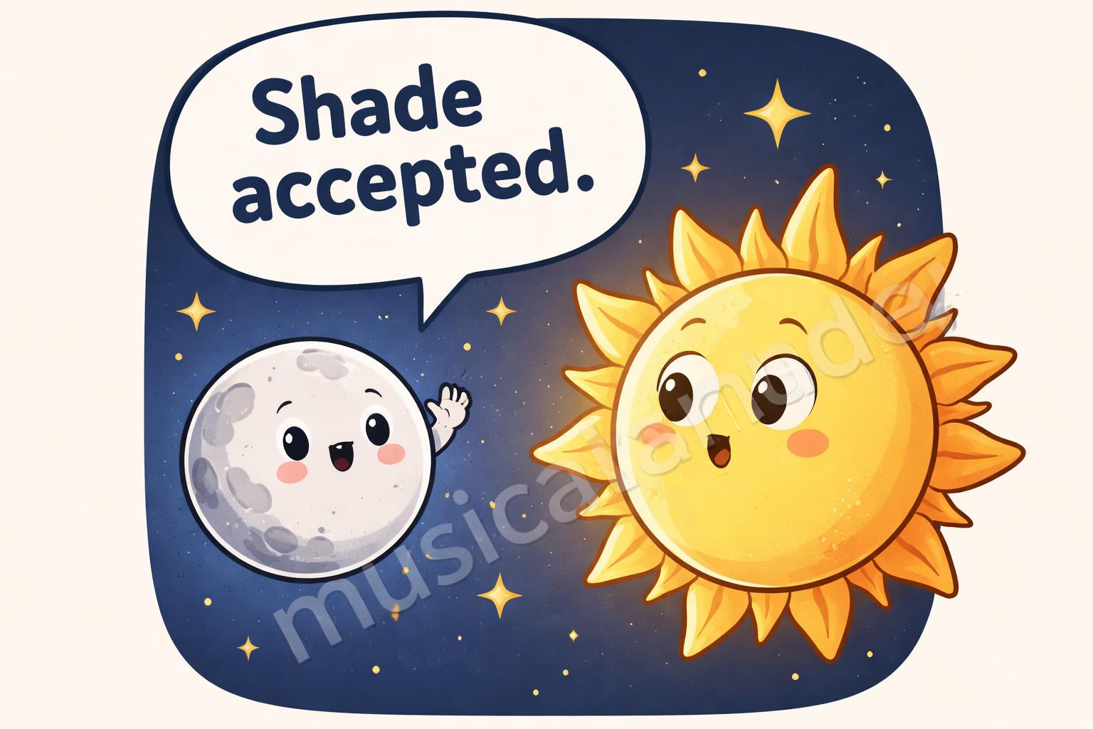 Short eclipse reply card moon and sun smiling