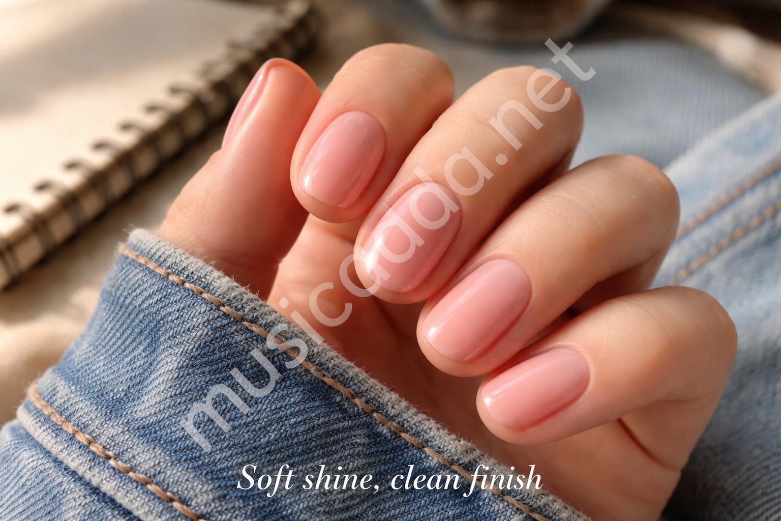 Short oval glossy pink teen nails