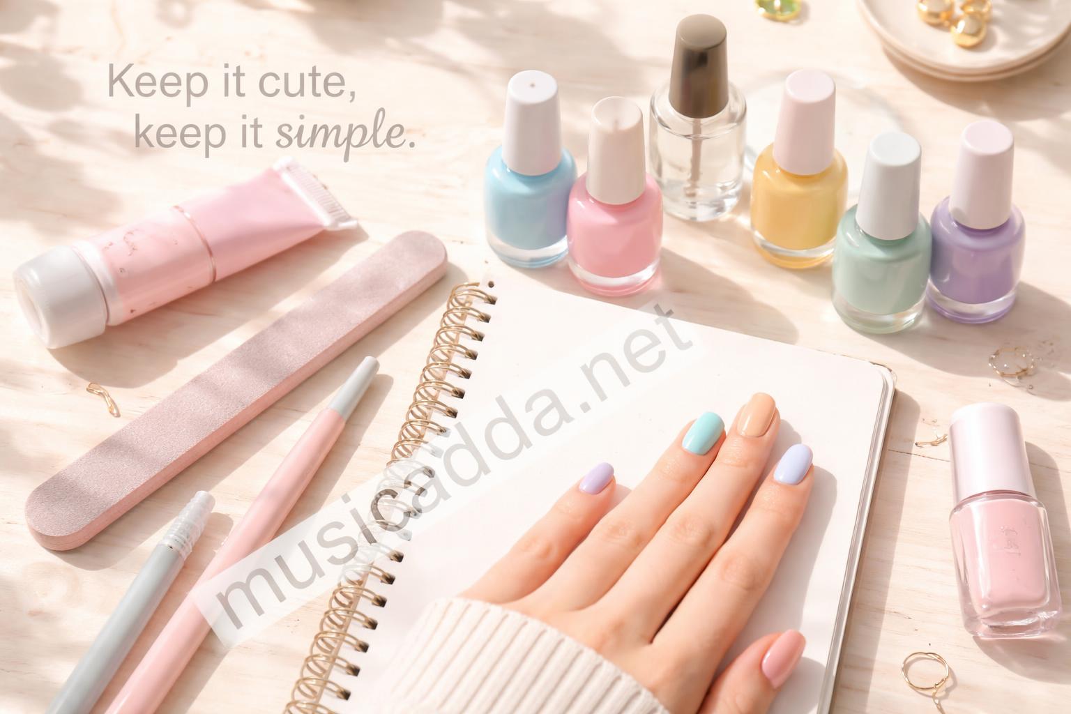 Short teen nails cute school friendly formula flatlay