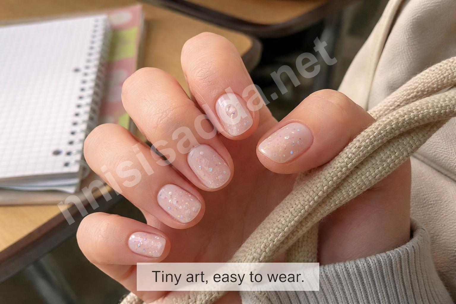 Short teen nails mini stars and dots design