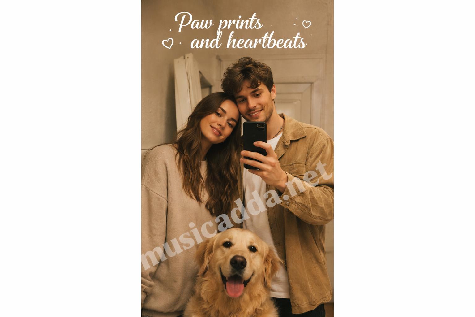 Smartphone story couple pet caption