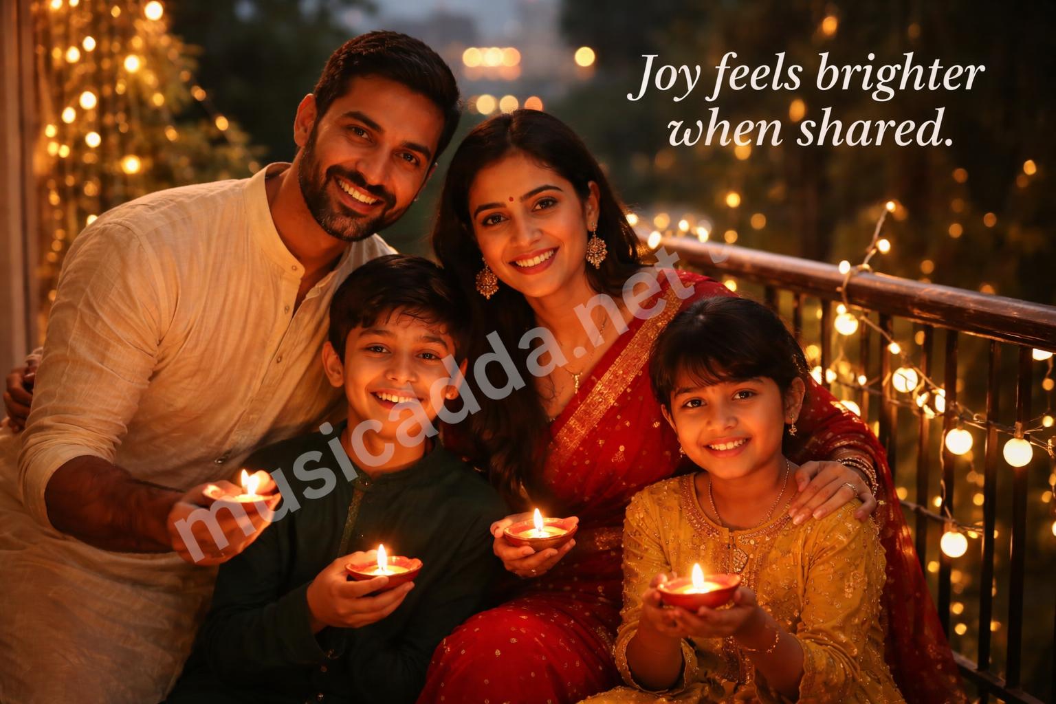 Smiling family diwali night candles