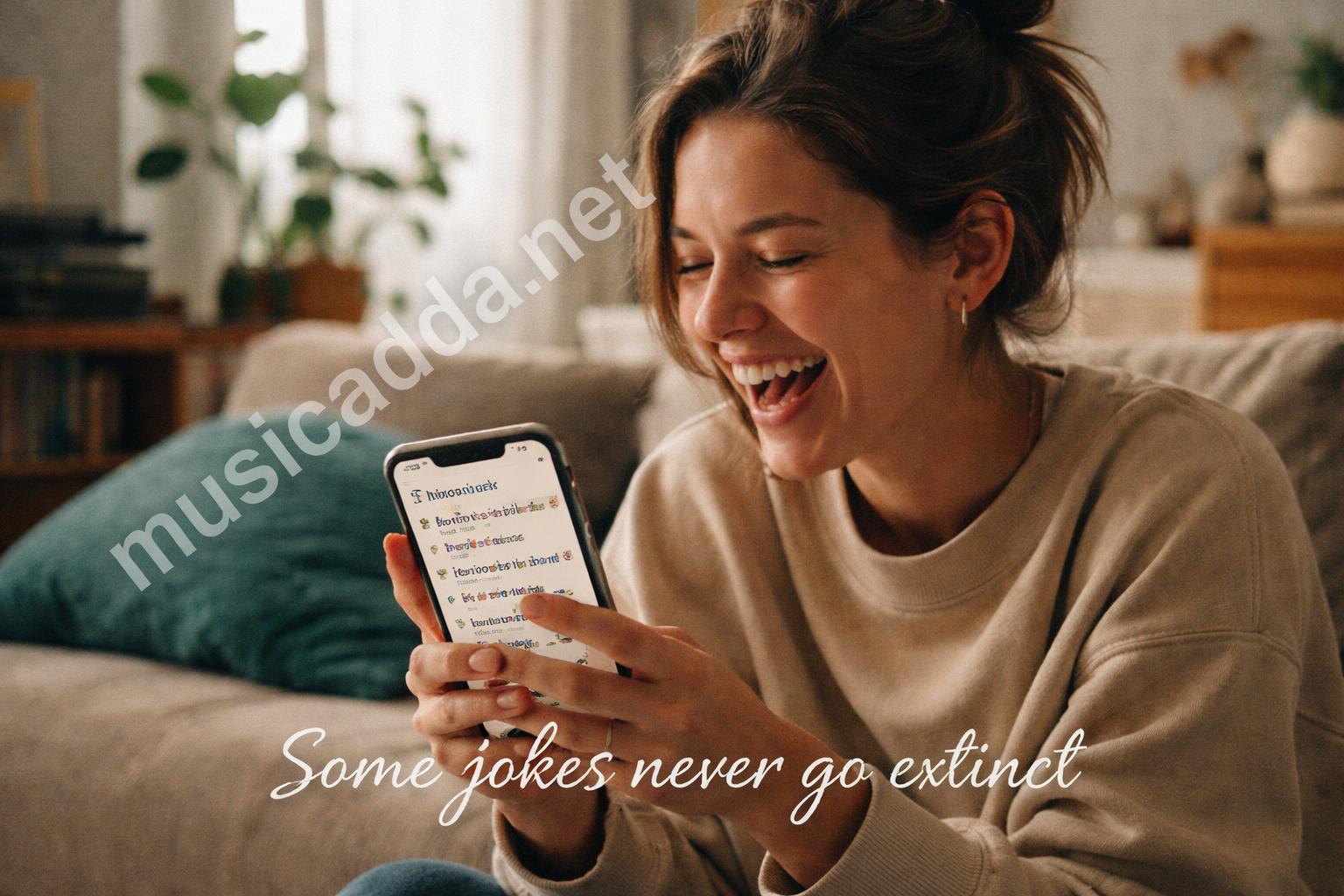 Smiling person reading dinosaur puns candid photo