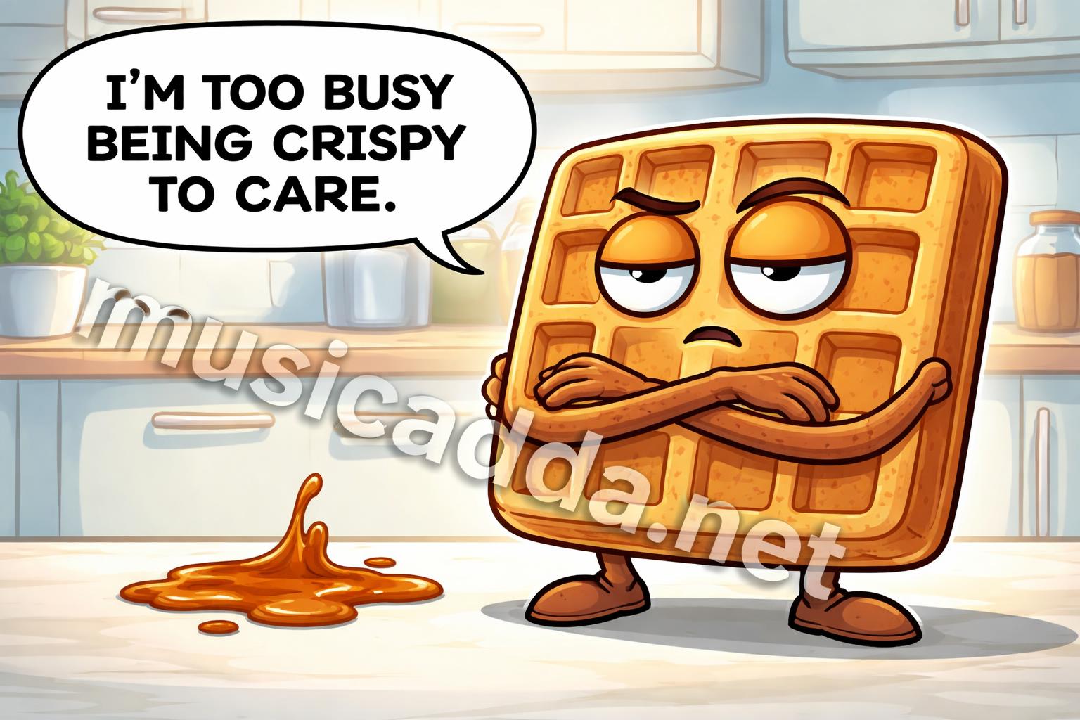 Snarky waffle puns close up