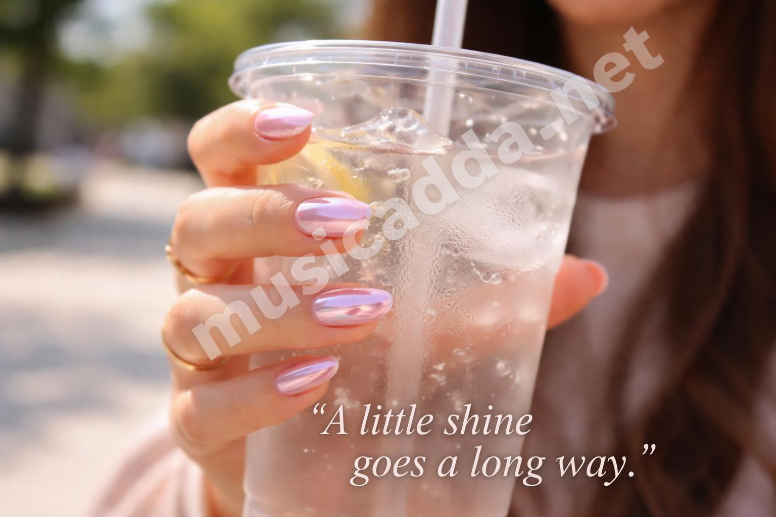 Soft pink chrome cute nails closeup