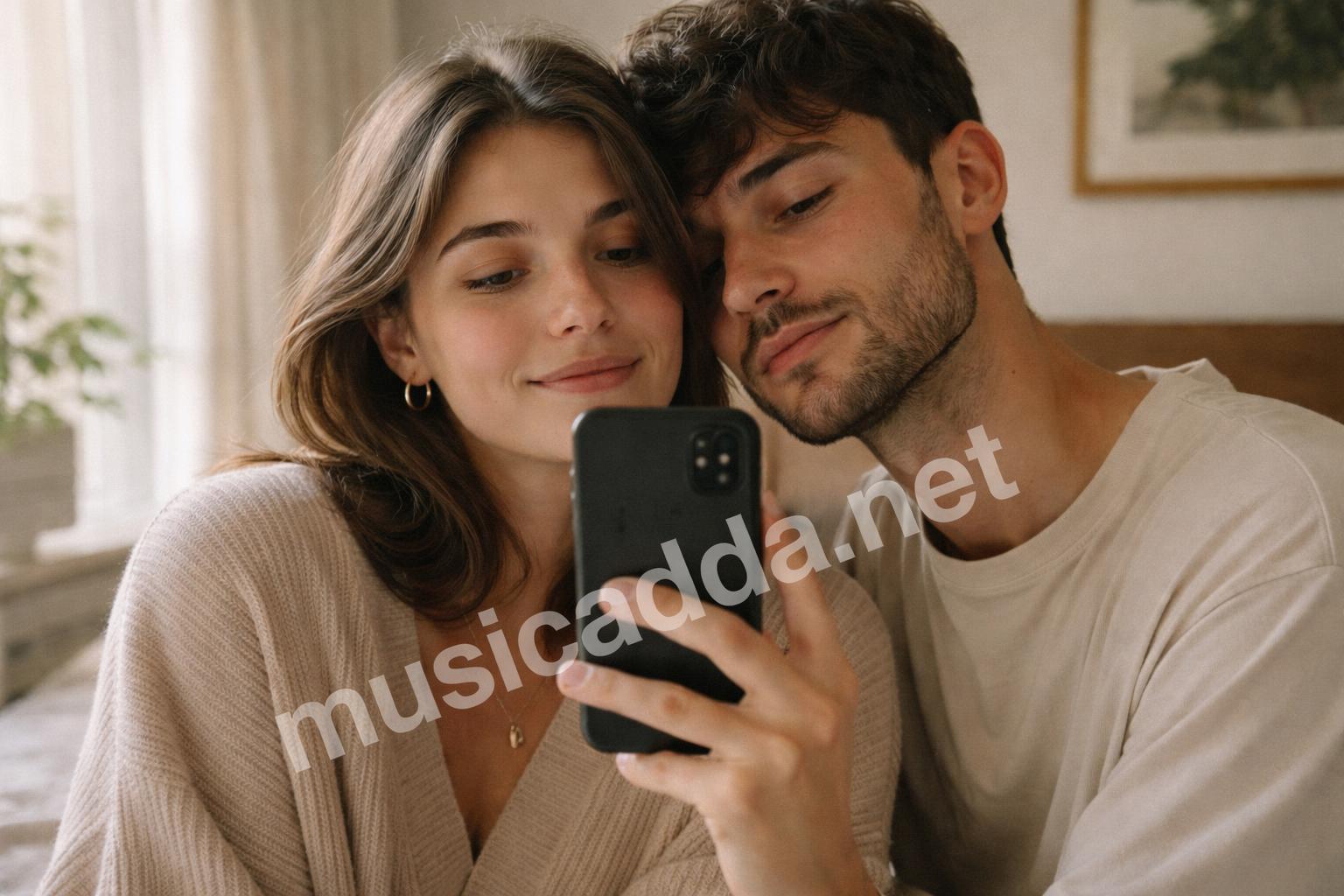 Soft romantic mirror selfie couple