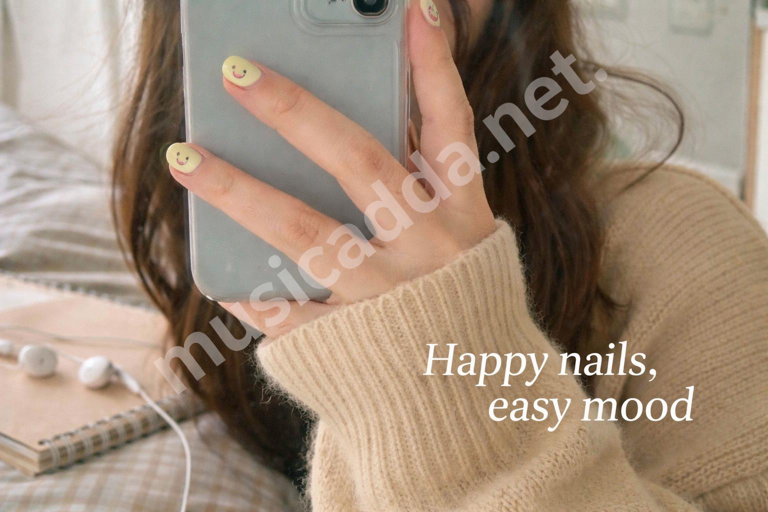 Soft yellow smiley pastel nails