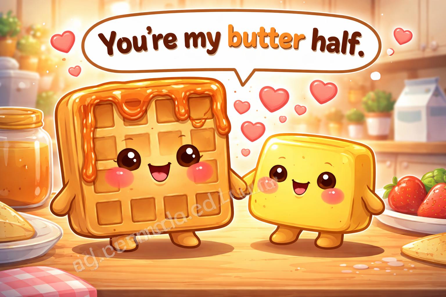 Sweet waffle puns cartoon couple