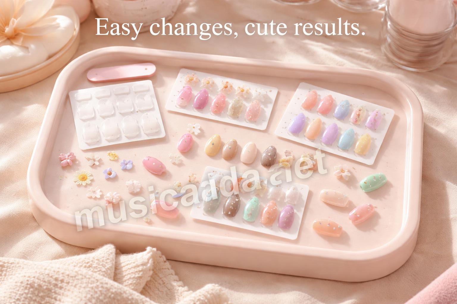 Teen press on nail inspo flatlay