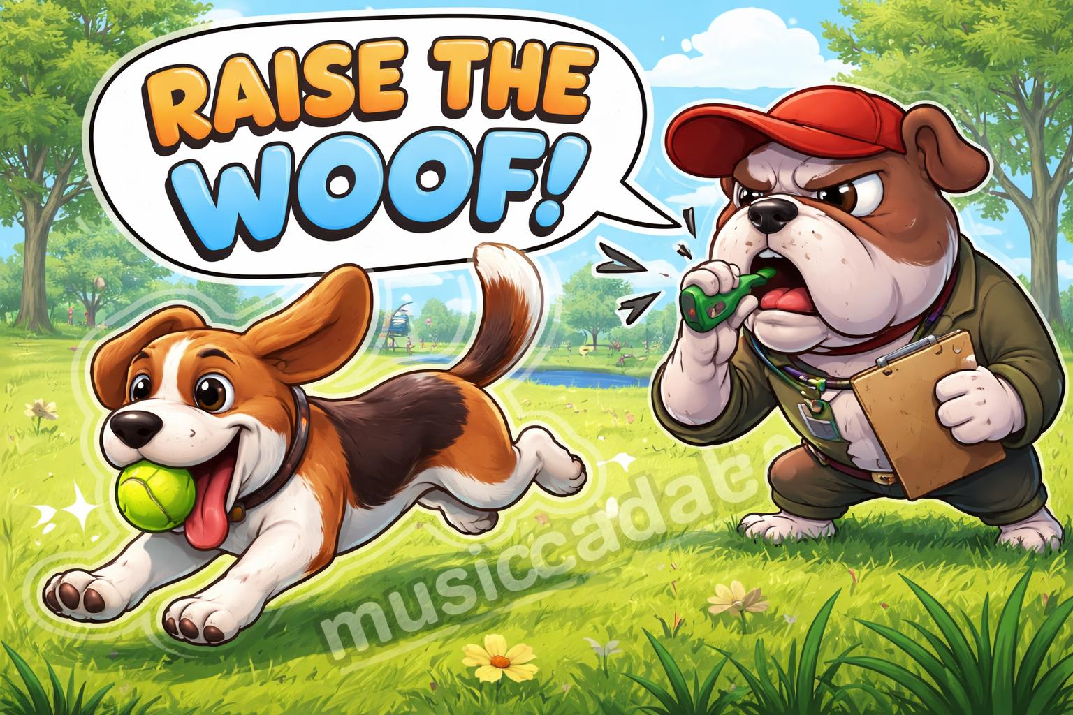 Two dogs fetch pun cartoon