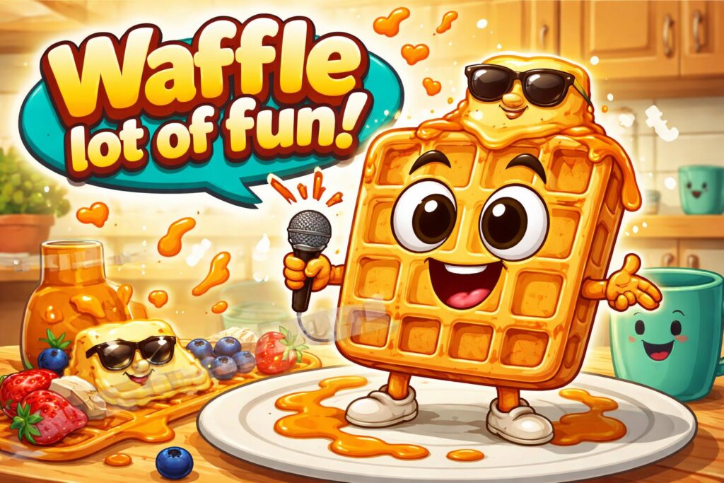 Waffle puns hero cartoon
