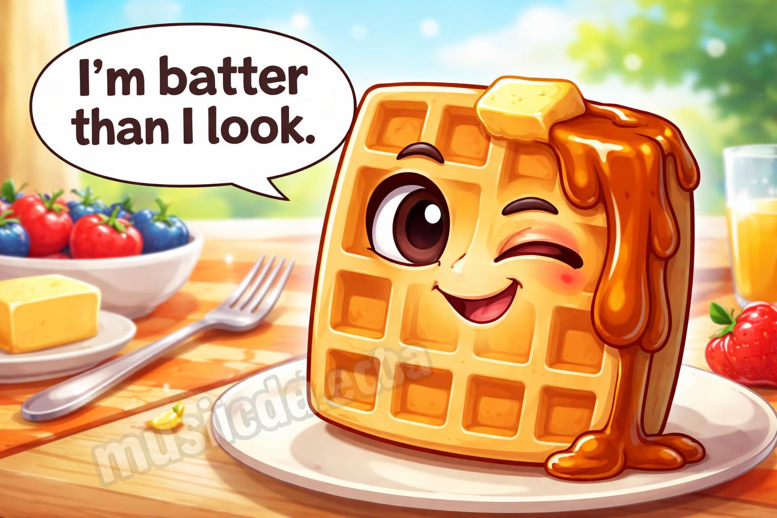 Waffle puns syrup smile