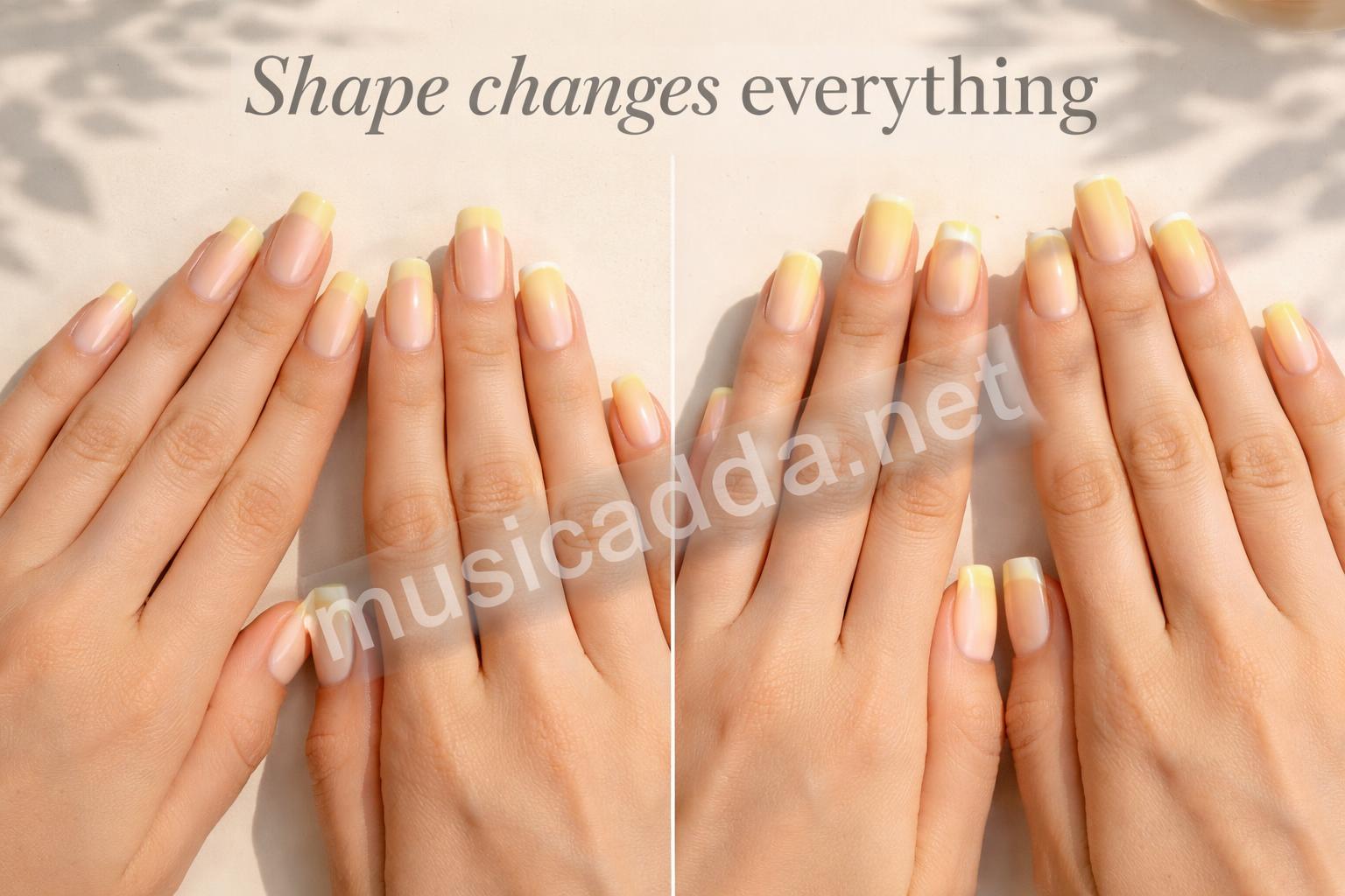 Almond and square yellow french tip comparison