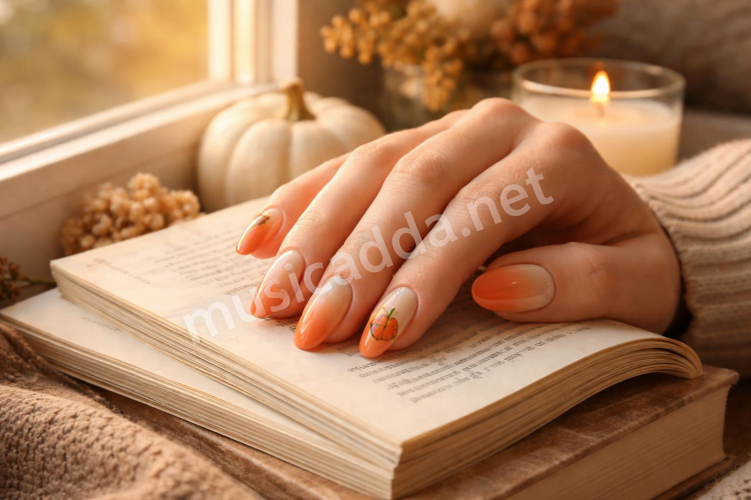 Almond pumpkin gradient nails soft fall look
