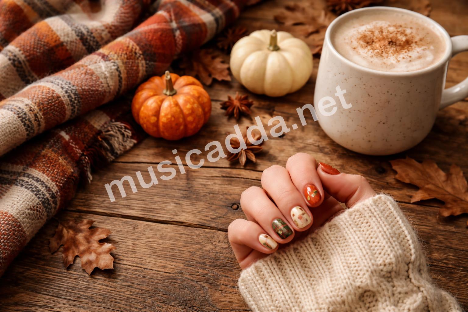 Autumn pumpkin nail inspo lifestyle scene