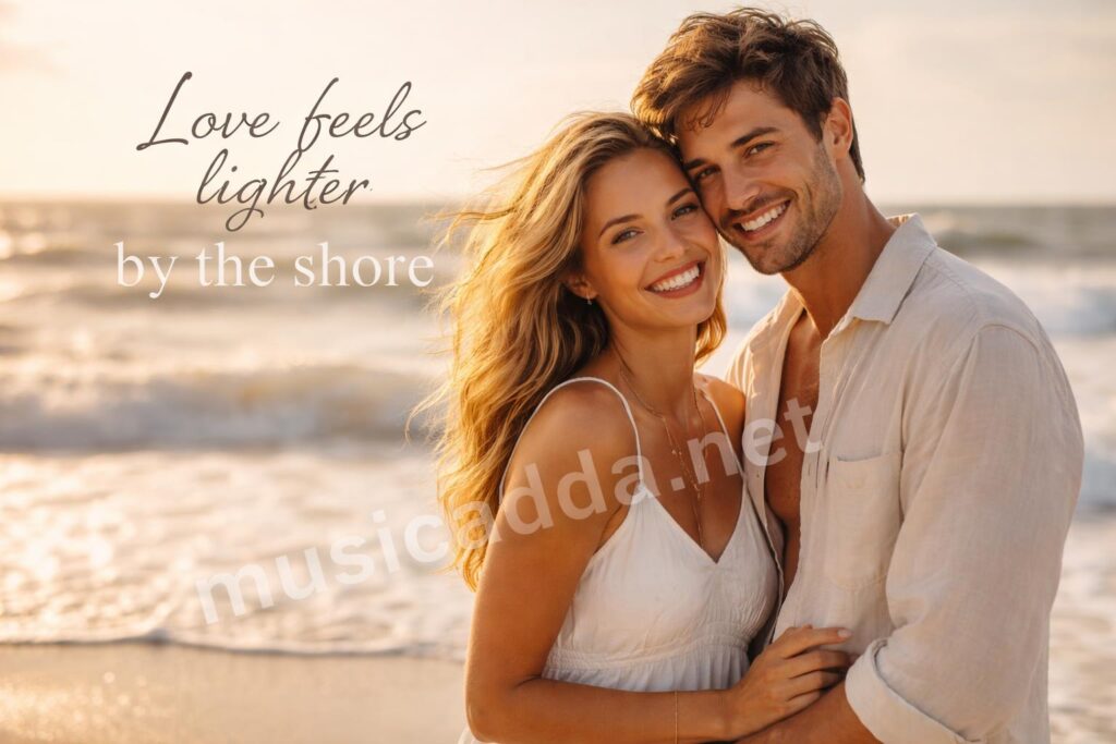Beach couple vacation hero caption