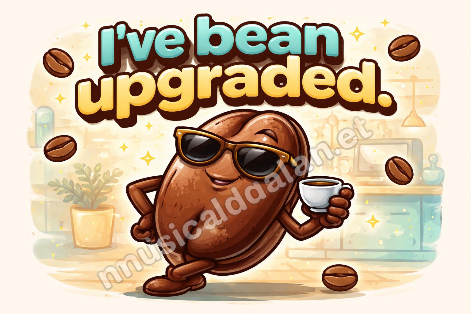 Bean caption card with sunglasses