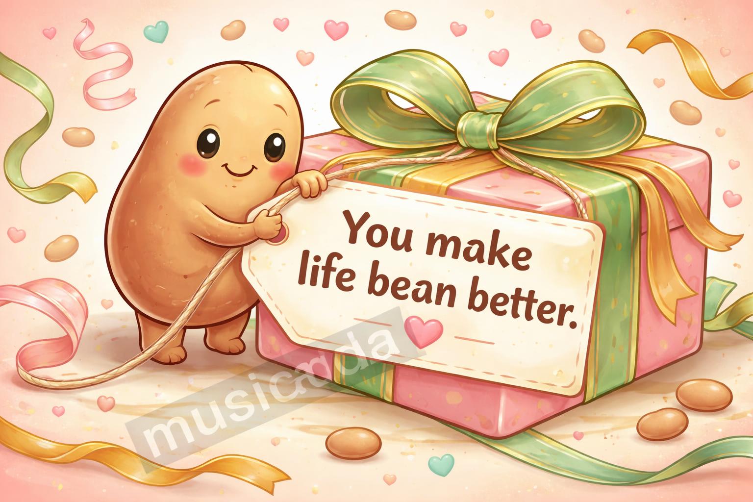 Bean gift tag pun illustration